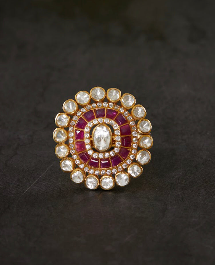 925 Silver Rivaya Polki Ring - Amrrutam