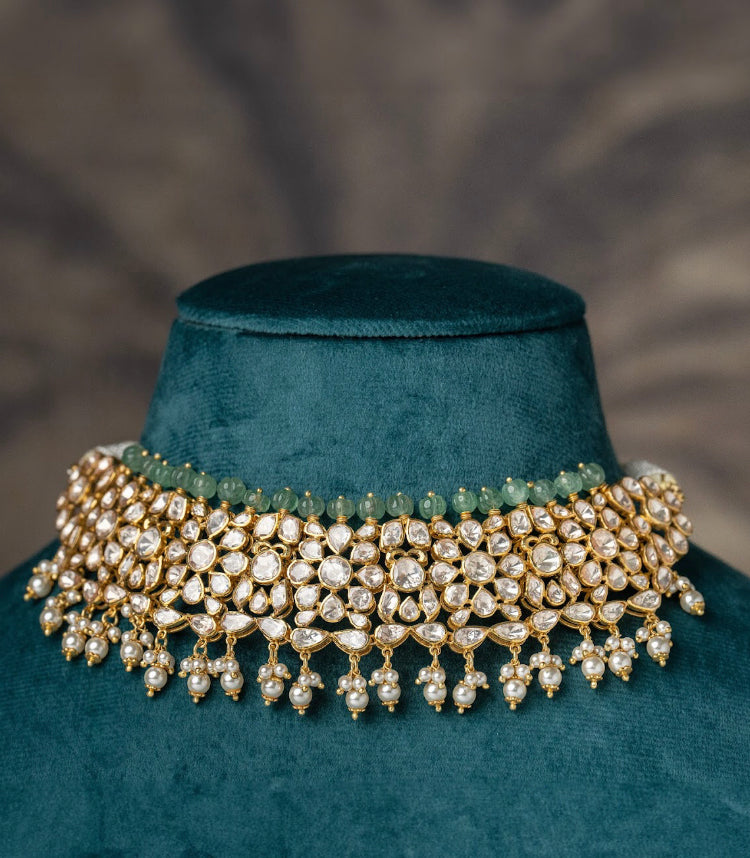 925 Silver Qaladat Polki Choker Necklace - Amrrutam