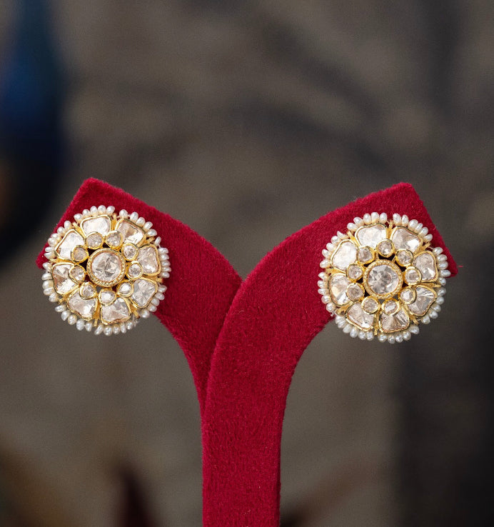 925 Silver Malkiya Polki Stud Earring - Amrrutam