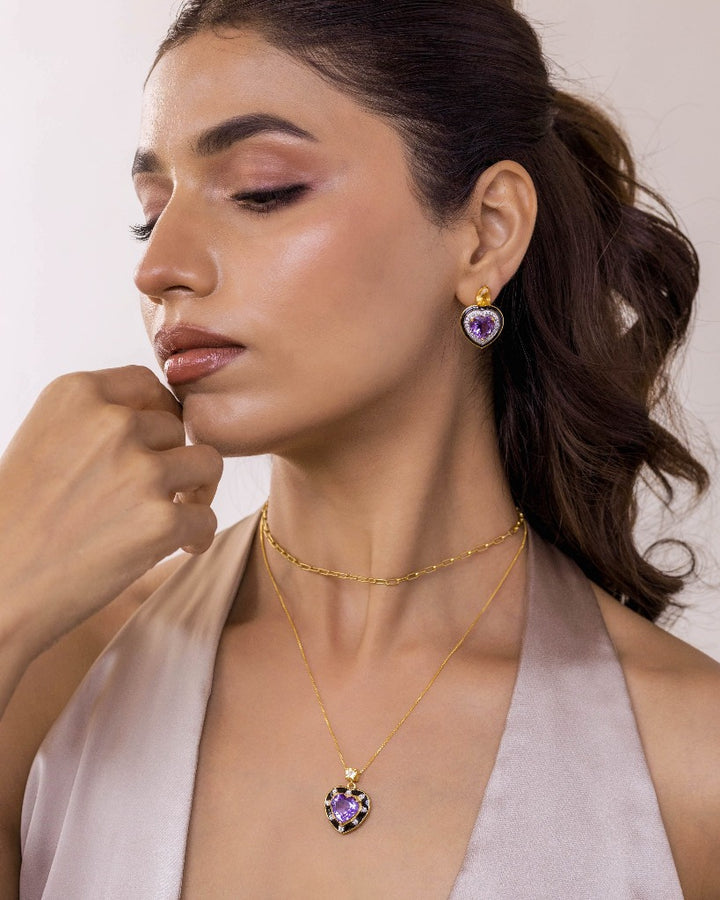 925 Silver Amethyst and Citrine Heart Earring - Amrrutam