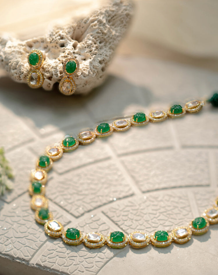 925 Silver Somnath Polki Necklace Set - Amrrutam