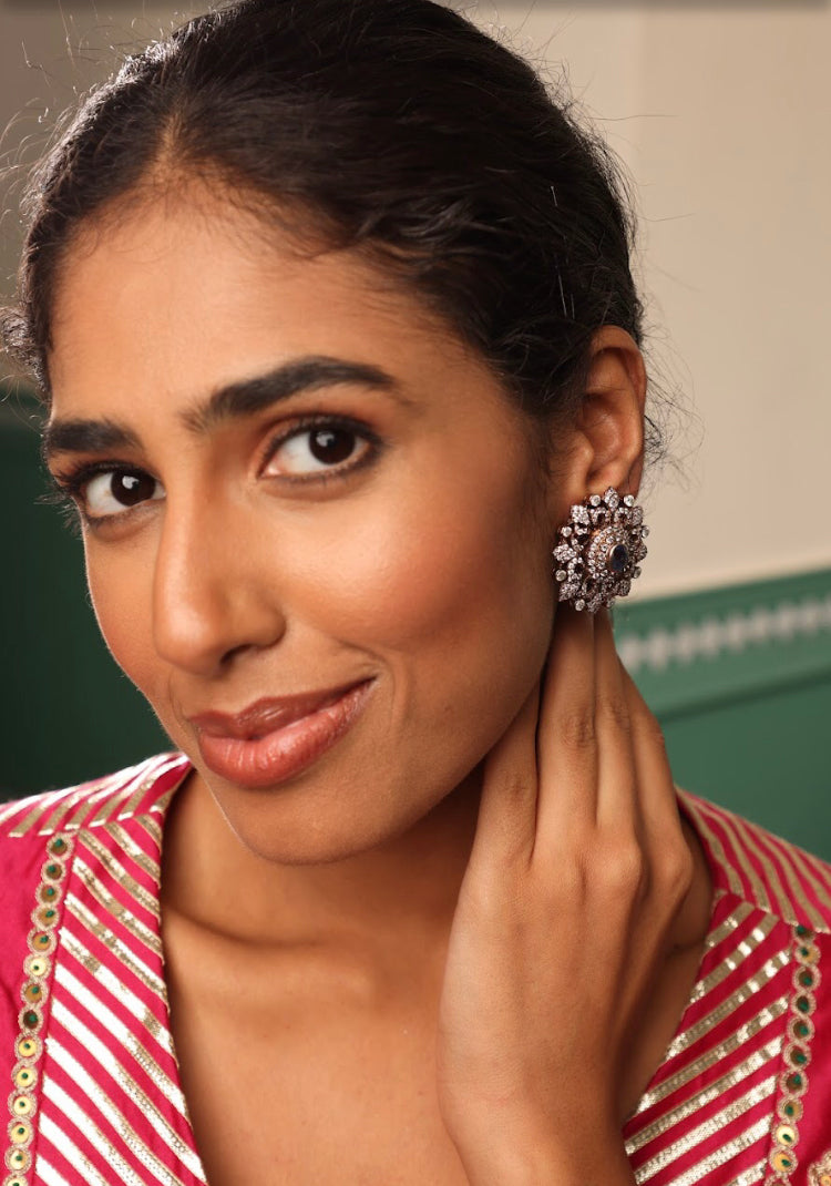 925 Silver Guasha Tanzanite CZ Stud Earring - Amrrutam