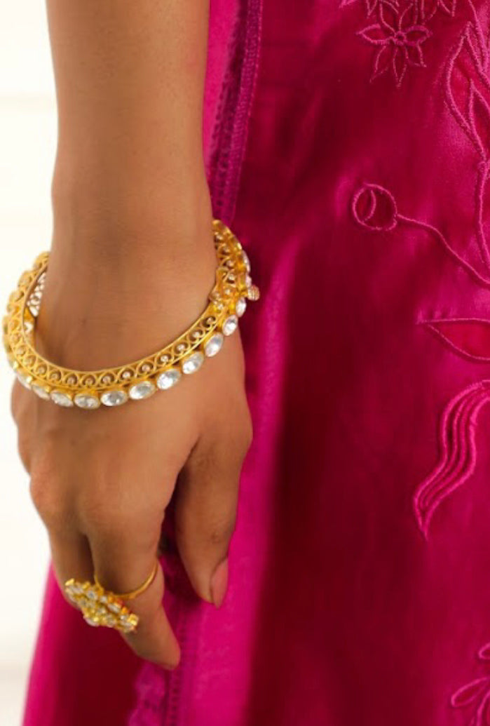 925 Silver Hajhri Polki Bangle Set - Amrrutam