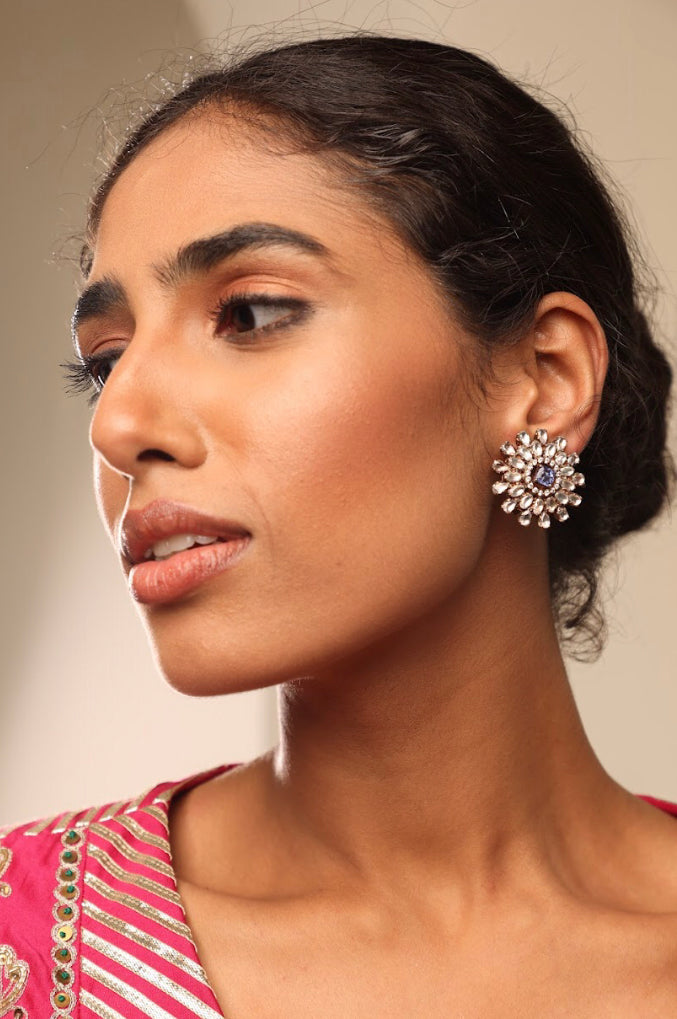 925 Silver Fiorella Tanzanite CZ Stud Earring - Amrrutam