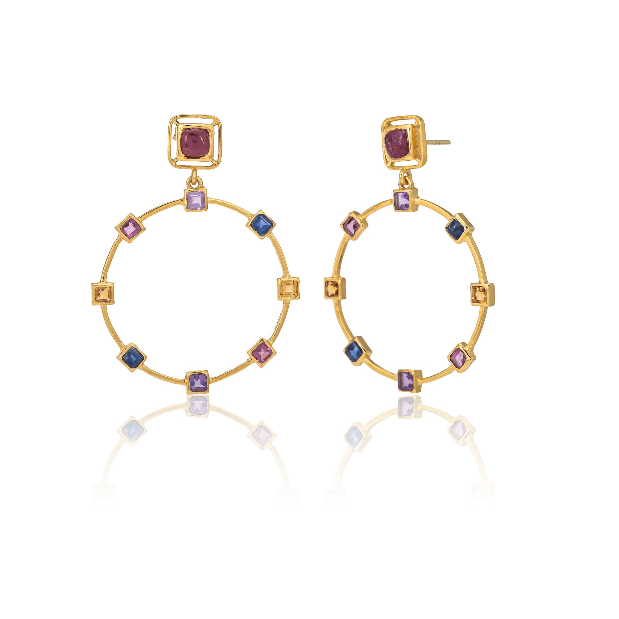 ZOIE MULTI GEMSTONE HOOP EARRING - Amrrutam