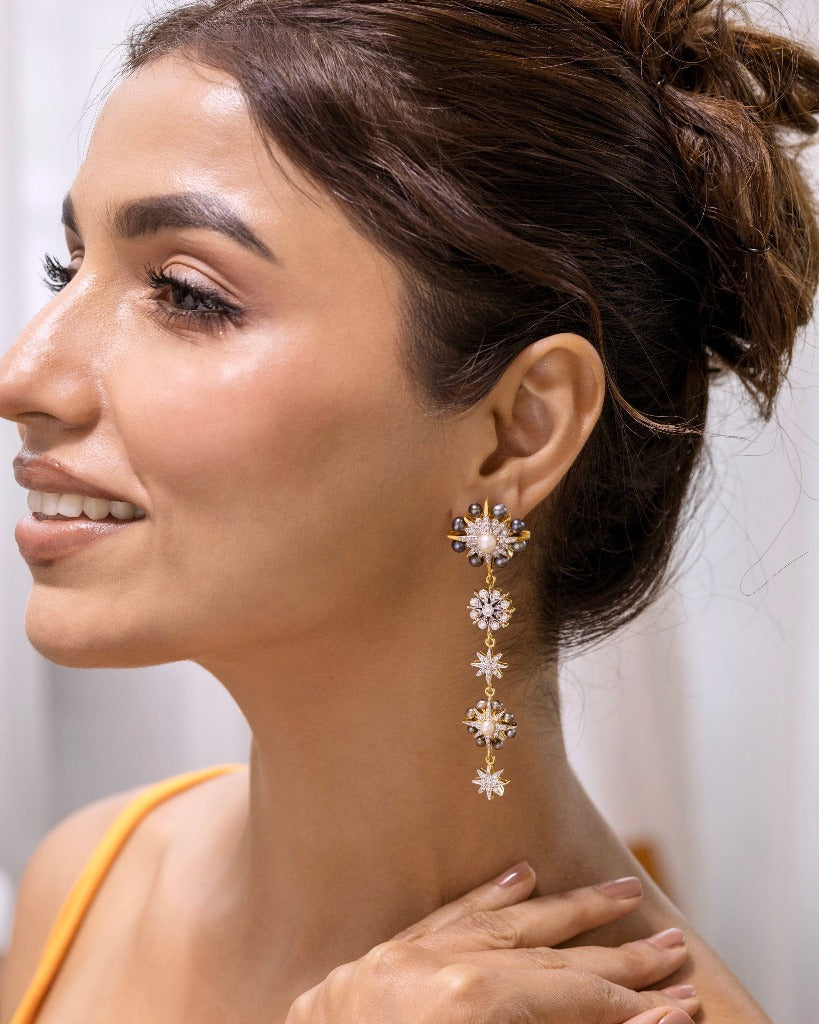 925 Silver Sunburst Multi Pearl Earring - Amrrutam