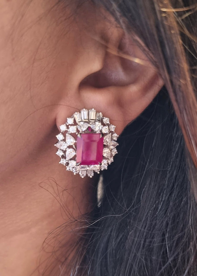 925 Silver Rachael Rectangle Ruby Stud Earring - Amrrutam