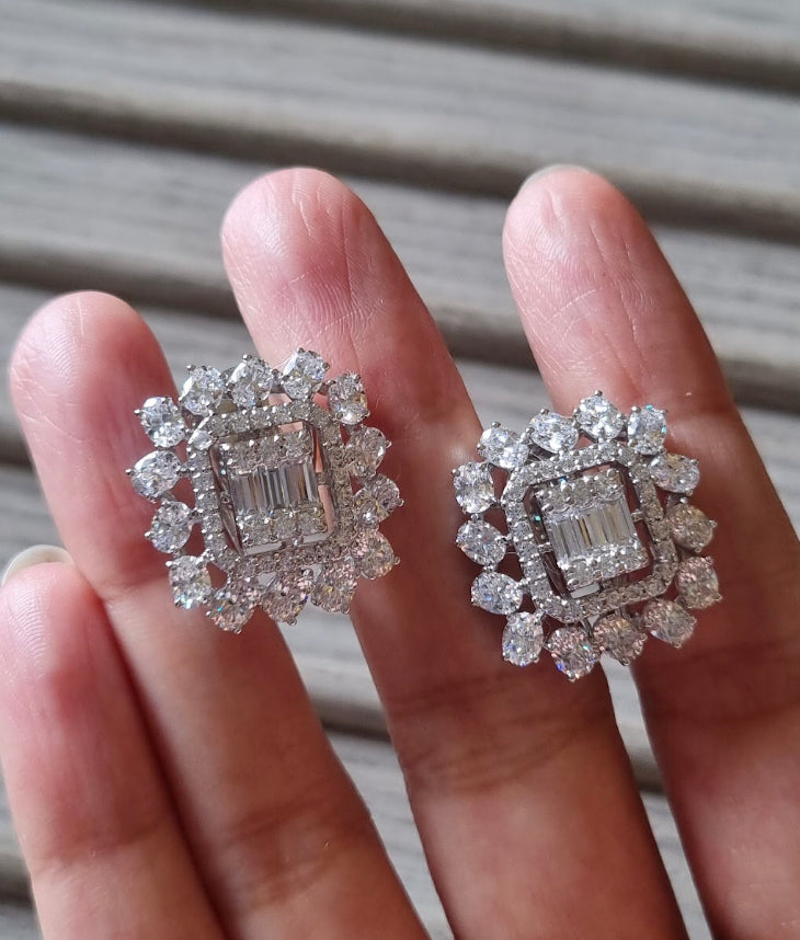 925 Silver Victoria Rectangle CZ Stud Earring - Amrrutam