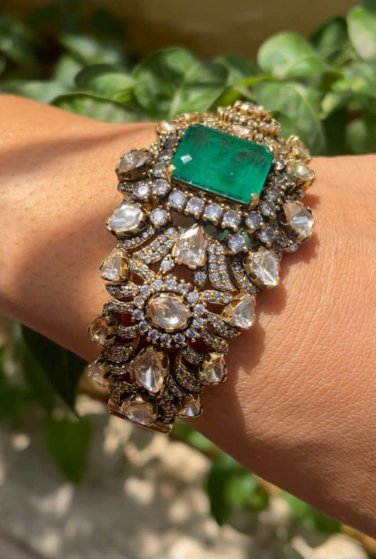 925 Silver Borla Victorian Polki Bangle - Amrrutam