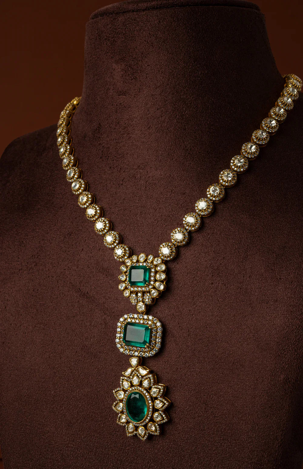 925 Silver Kiana Emerald Polki Necklace - Amrrutam Jewellery