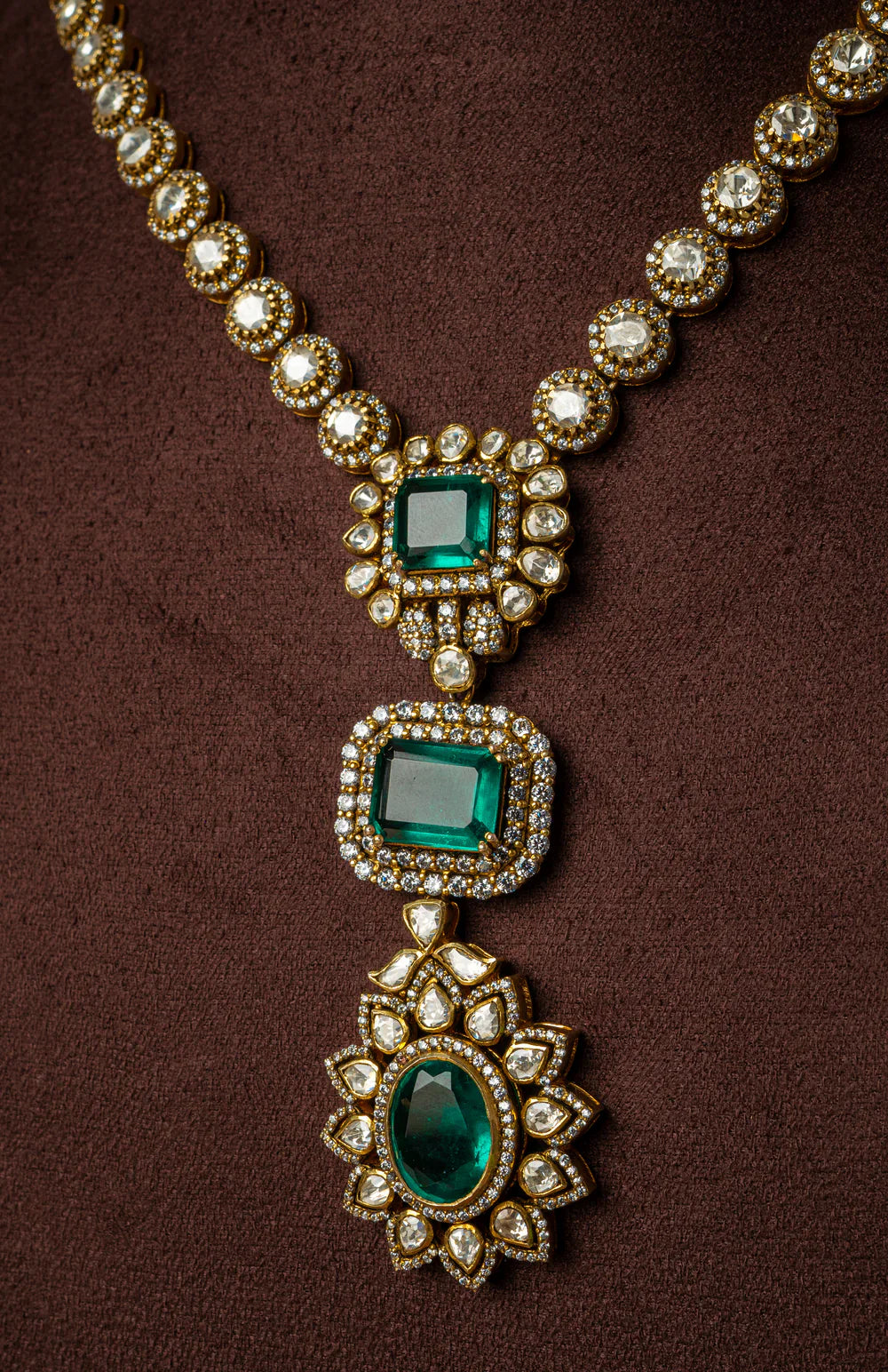 925 Silver Kiana Emerald Polki Necklace - Amrrutam Jewellery