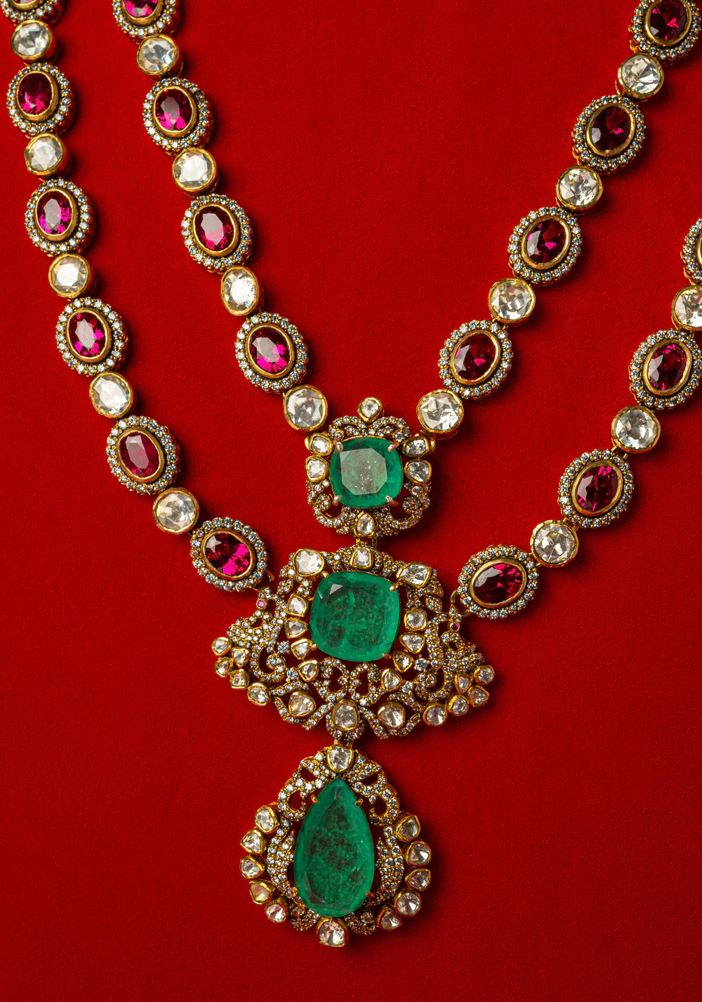 925 Silver Ziva Ruby Polki Bridal Necklace - Amrrutam Jewellery