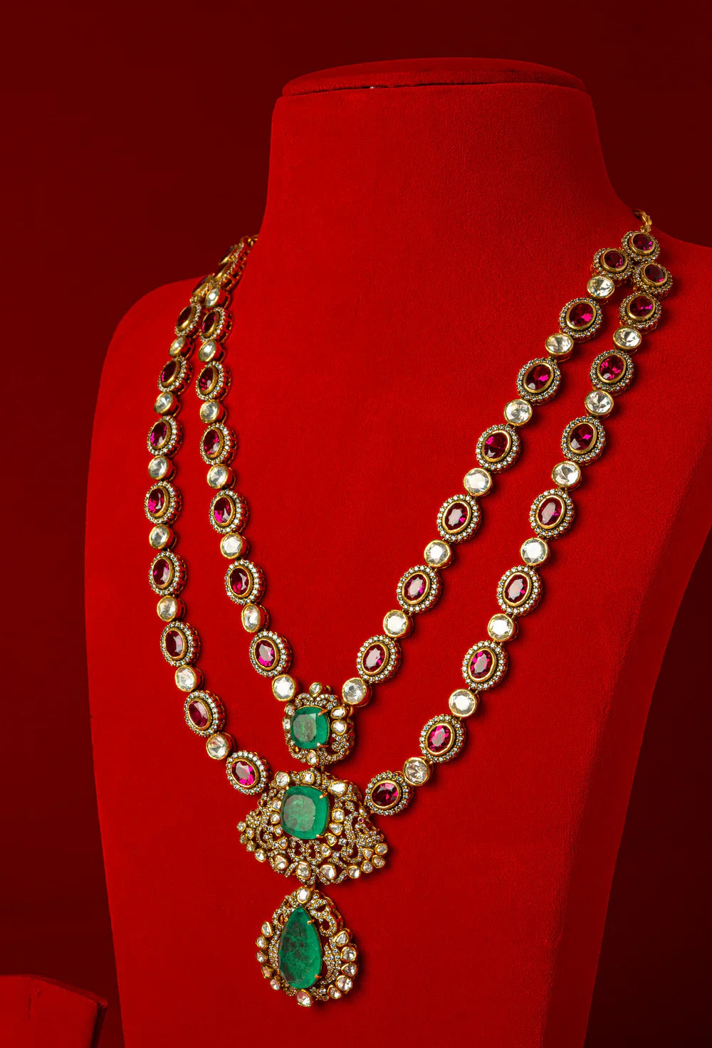 925 Silver Ziva Ruby Polki Bridal Necklace - Amrrutam Jewellery
