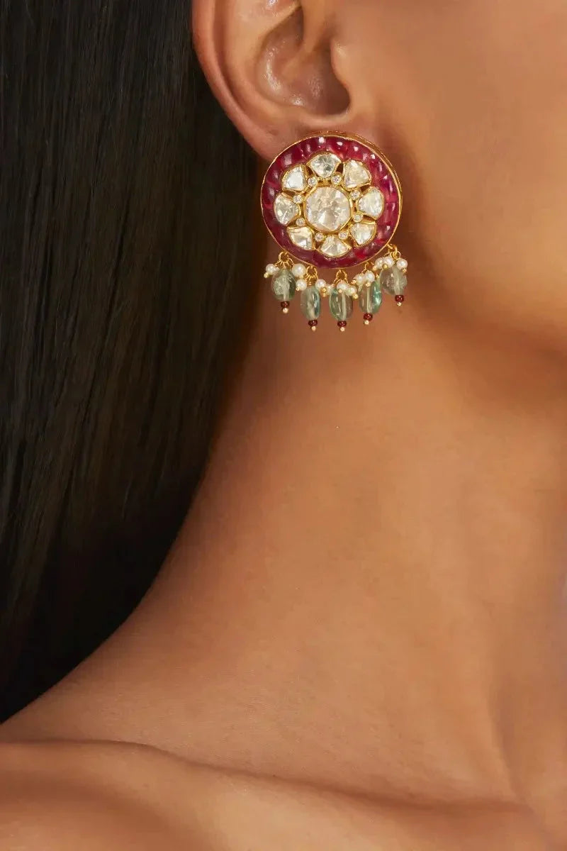 Sterling Silver Ruby And Flourite Earrings - Amrrutam