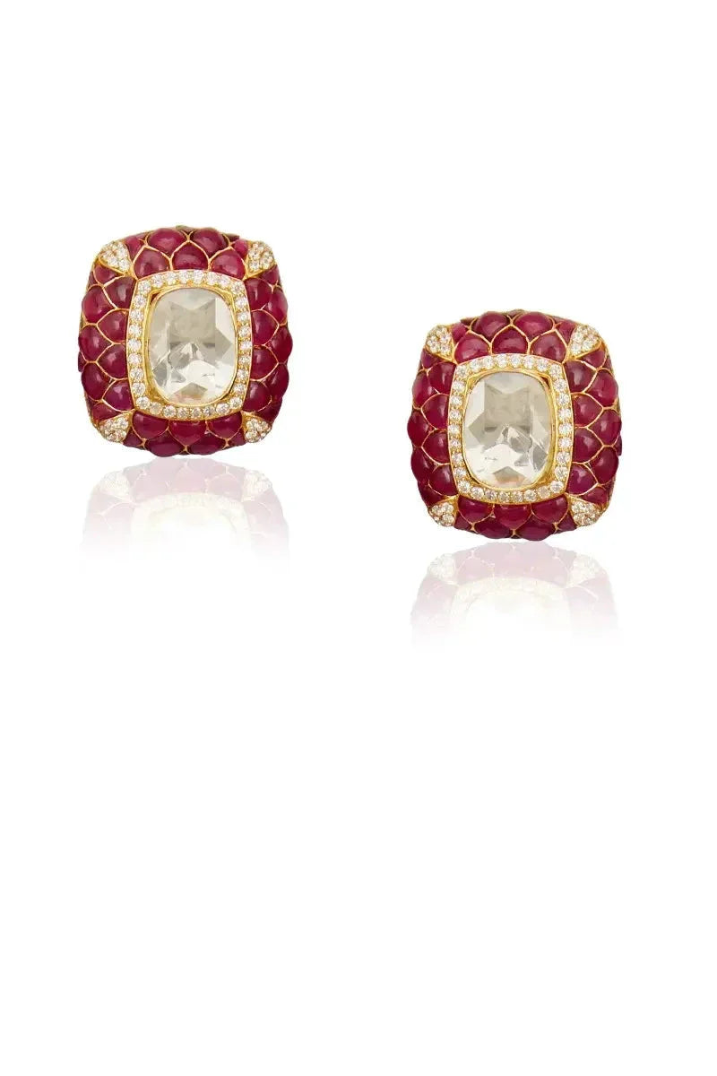 Sterling Silver Red Sqaured Studs - Amrrutam