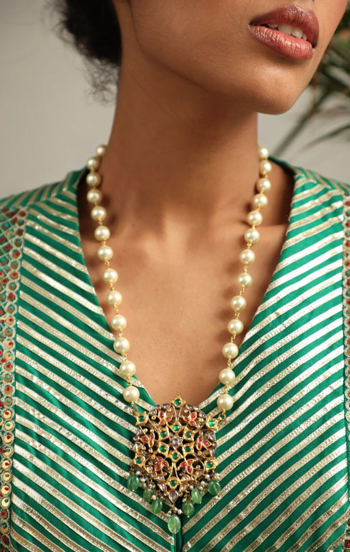925 Silver Bavara Zaidya Long Necklace - Amrrutam