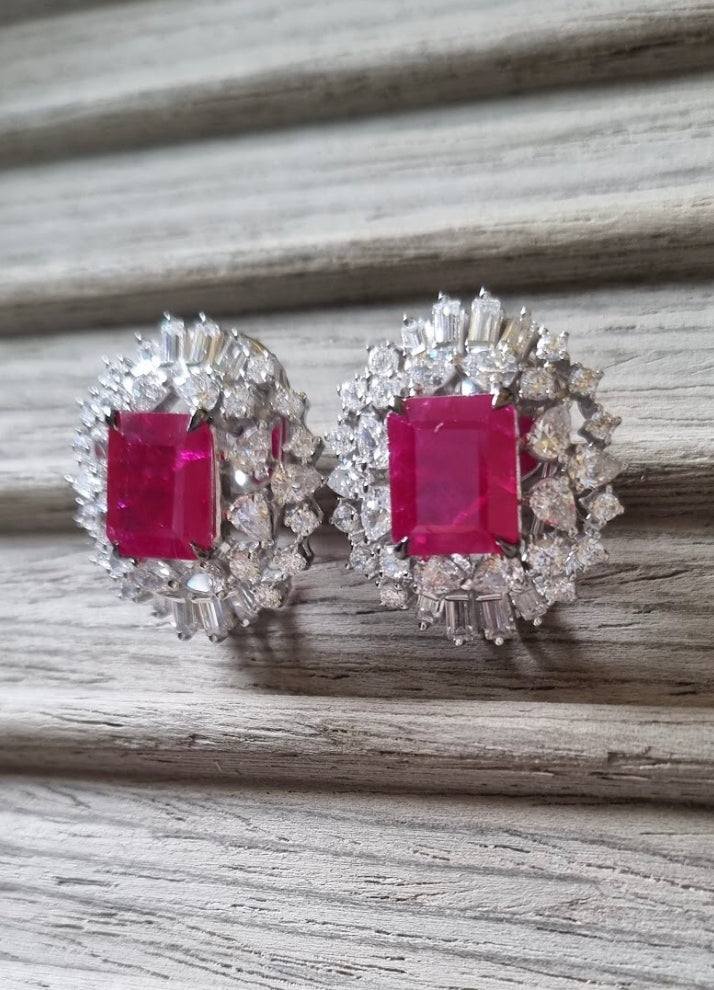 925 Silver Rachael Rectangle Ruby Stud Earring - Amrrutam