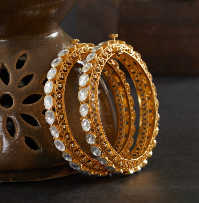 925 Silver Hajhri Polki Bangle Set - Amrrutam