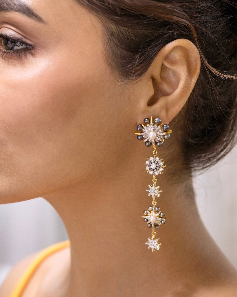 925 Silver Sunburst Multi Pearl Earring - Amrrutam
