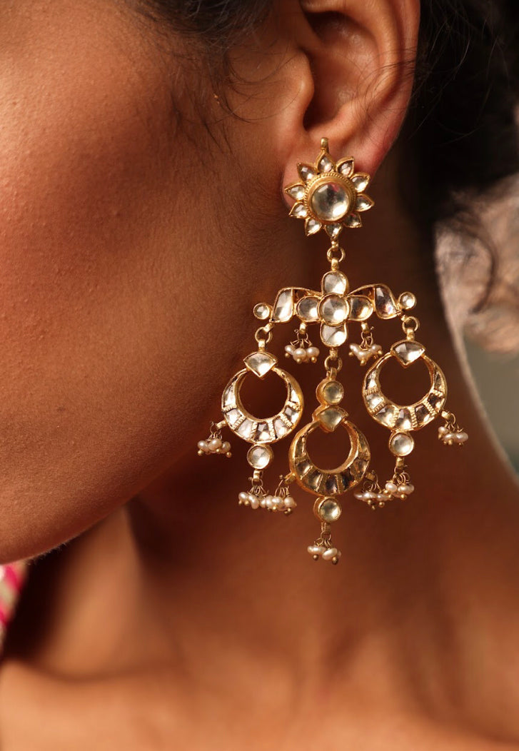 925 Silver Mastani Polki Chandbali Earring - Amrrutam