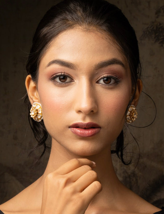 925 Silver Malkiya Polki Stud Earring - Amrrutam