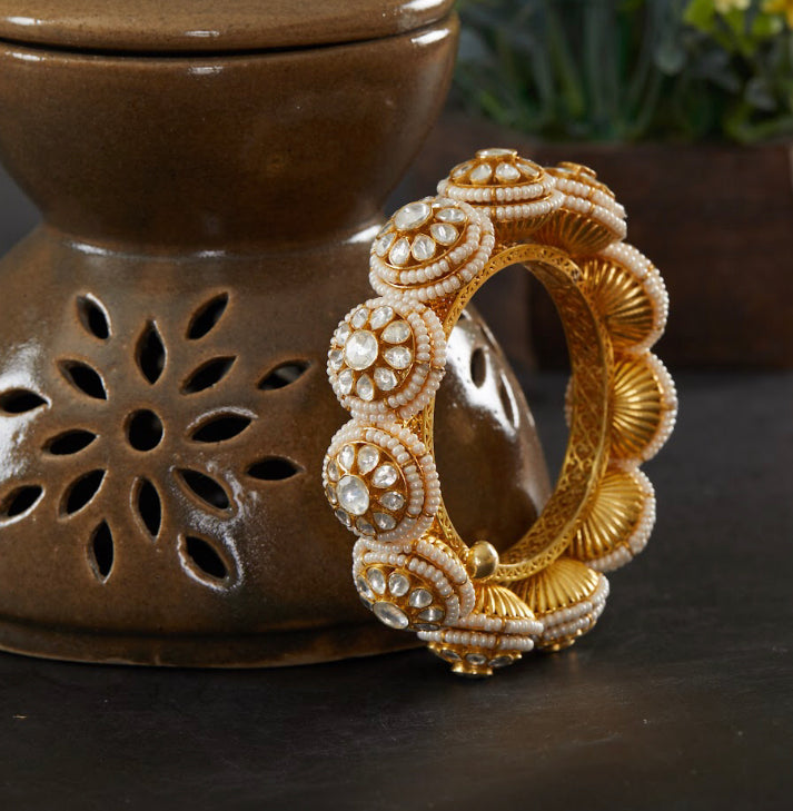 925 Silver Banki Polki Bangle - Amrrutam