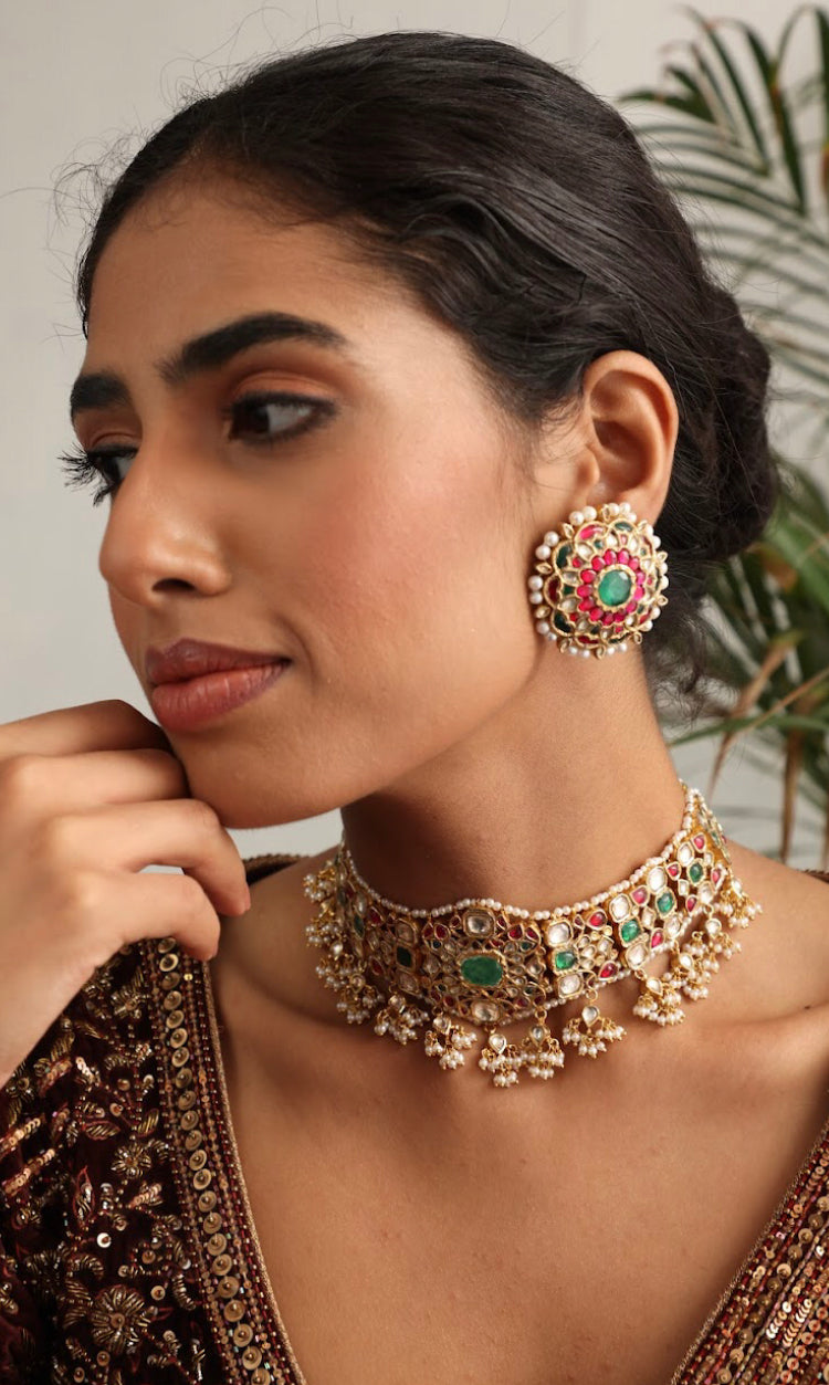 925 Silver Bavara Manjeri Stud Earring - Amrrutam