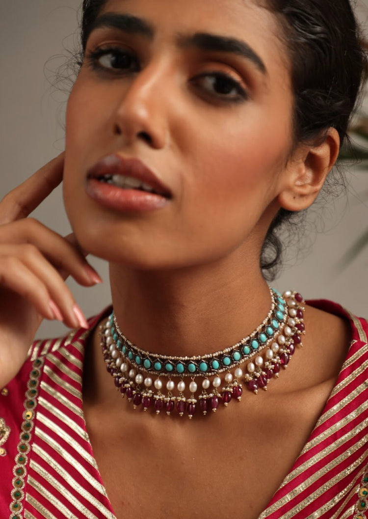 925 Silver Vintage Turquoise Choker Necklace - Amrrutam