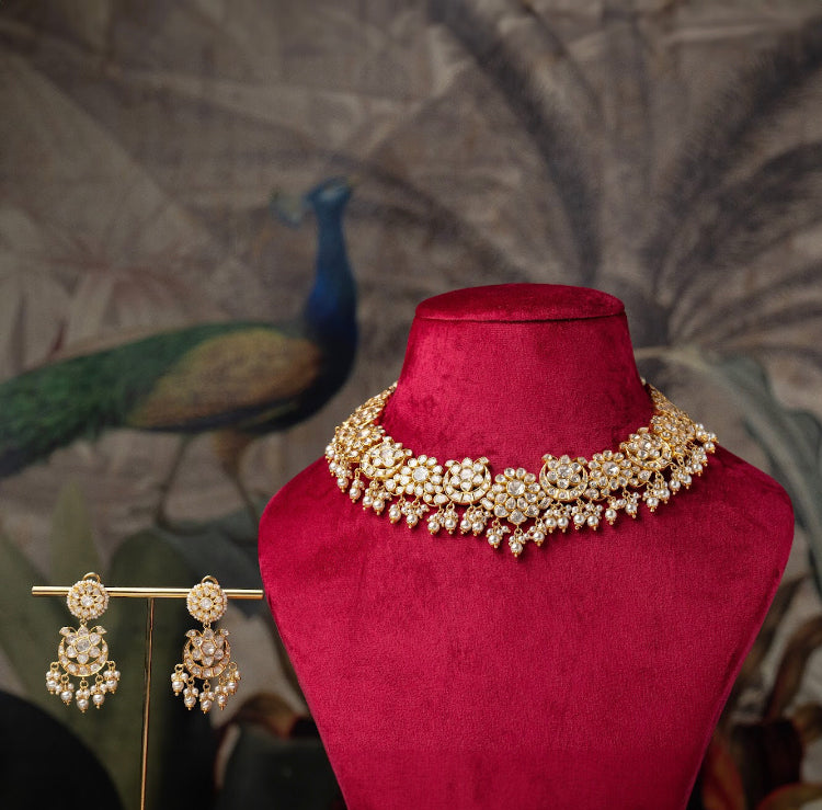 925 Silver Azeya Polki Necklace Set - Amrrutam