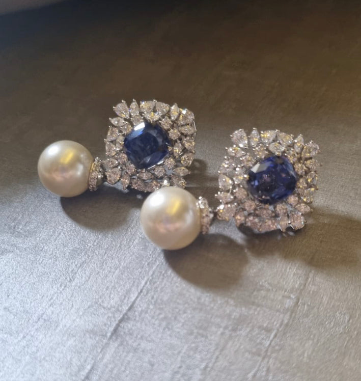 925 Silver Sapphire Drop Earring - Amrrutam