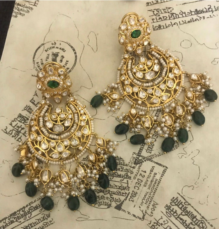 925 Silver Polki Chaandbali Earrings - Amrrutam