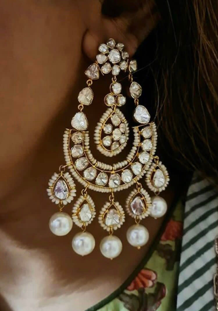 Polki Chaandbali Earrings in 925 Silver - Amrrutam