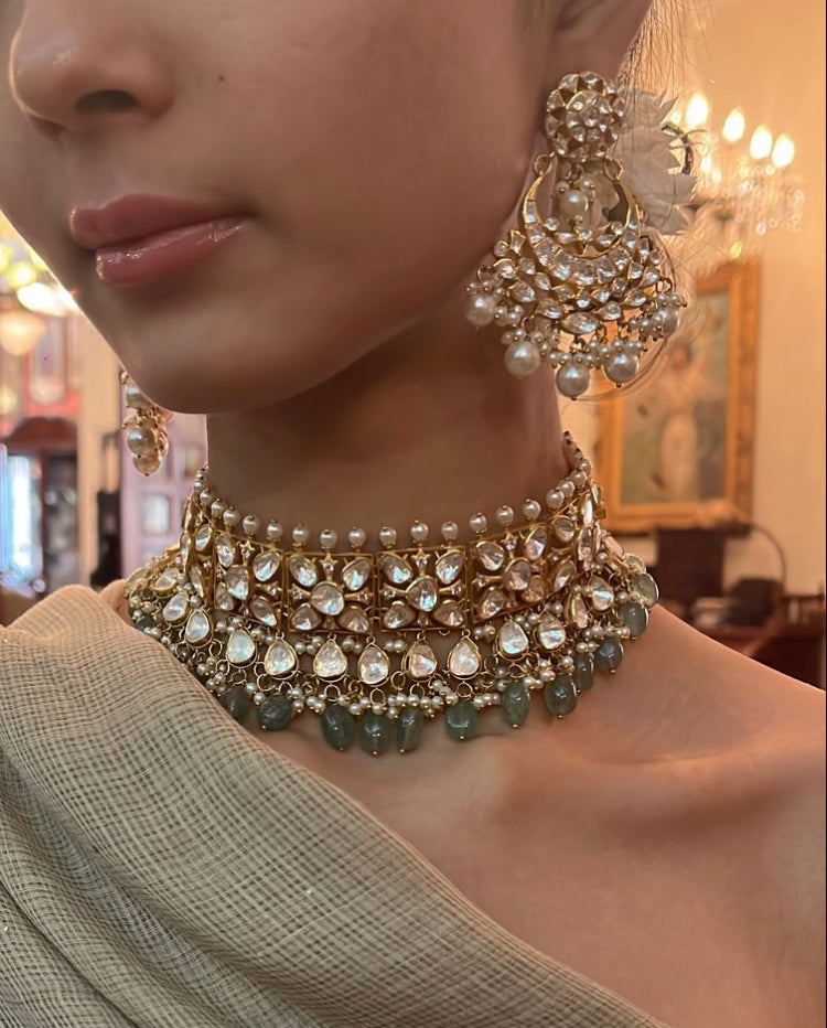 925 Silver Savanya Polki Choker Necklace - Amrrutam