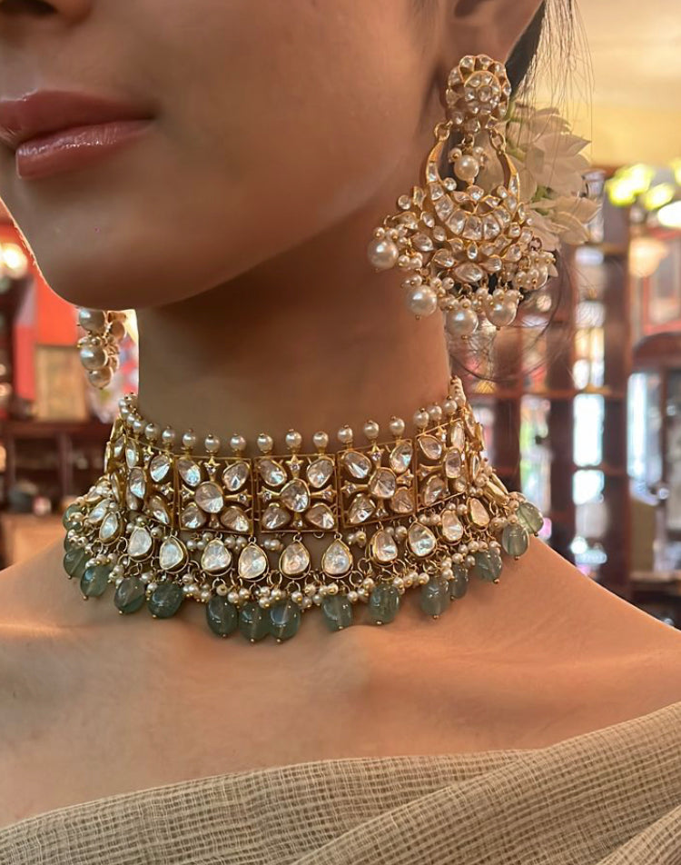 925 Silver Savanya Polki Choker Necklace - Amrrutam