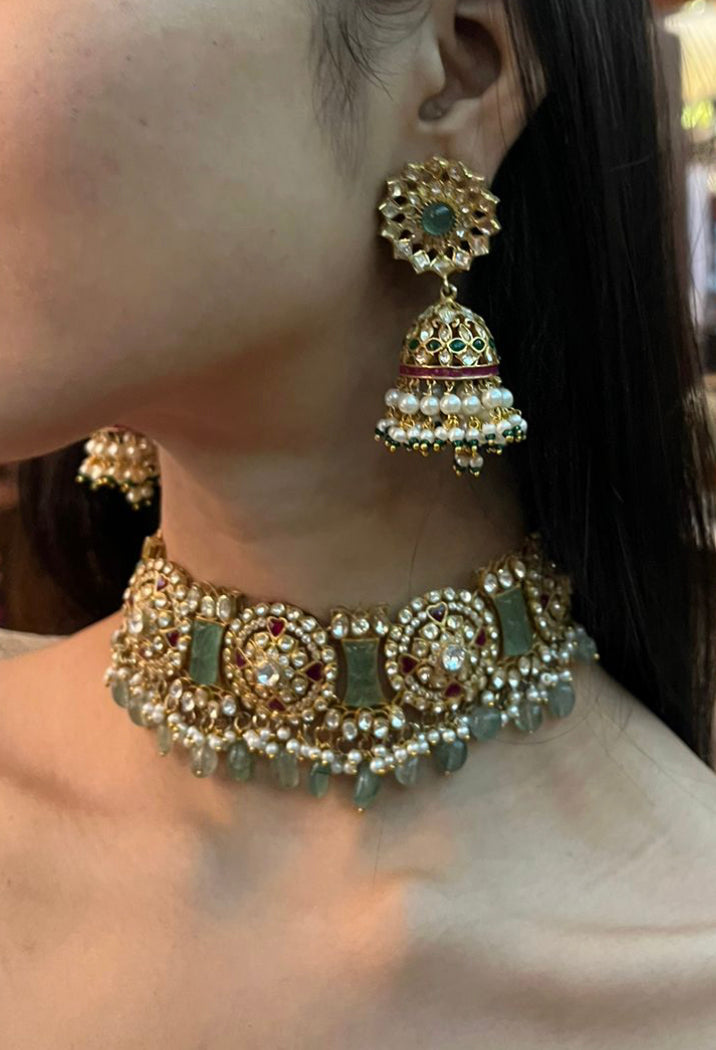925 Silver Kevari Polki Choker Necklace - Amrrutam