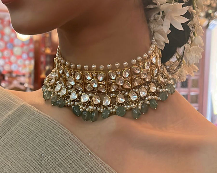 925 Silver Savanya Polki Choker Necklace - Amrrutam