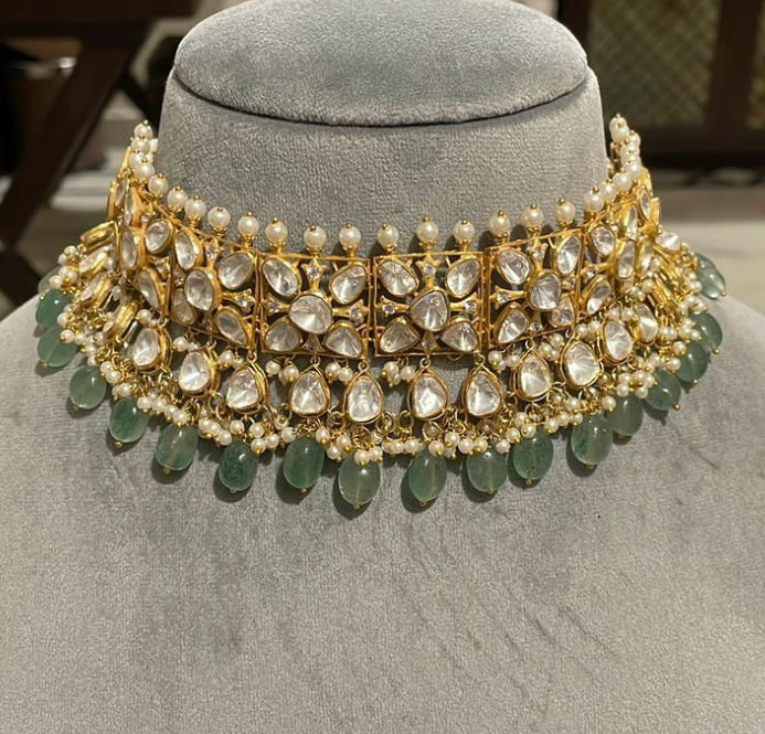 925 Silver Savanya Polki Choker Necklace - Amrrutam