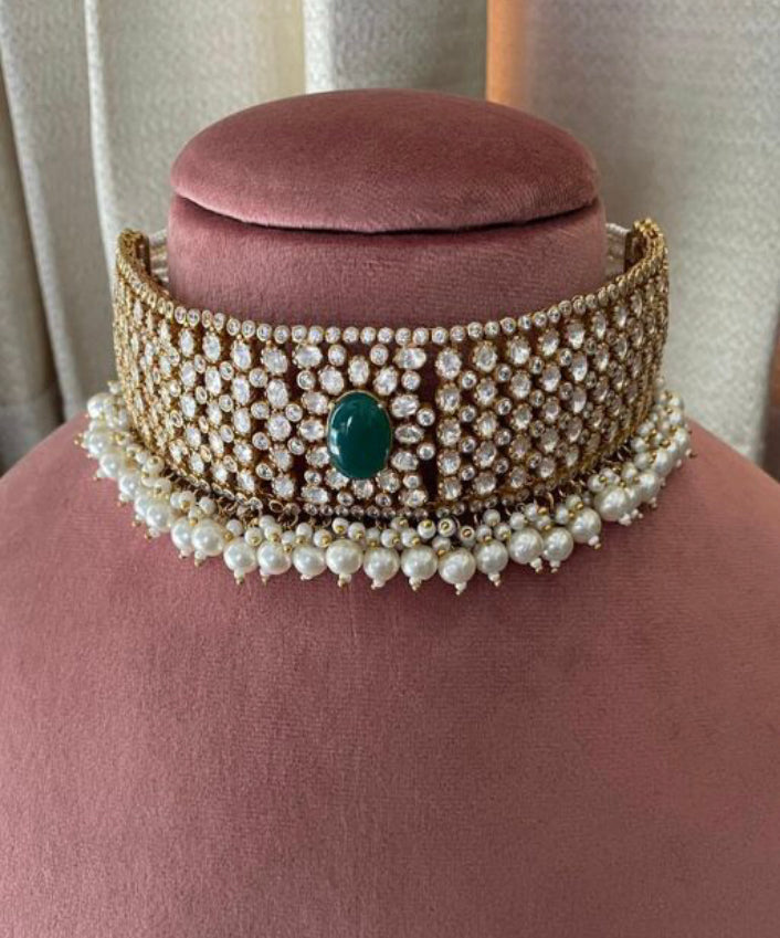 925 Silver Raziya Polki Choker Necklace - Amrrutam