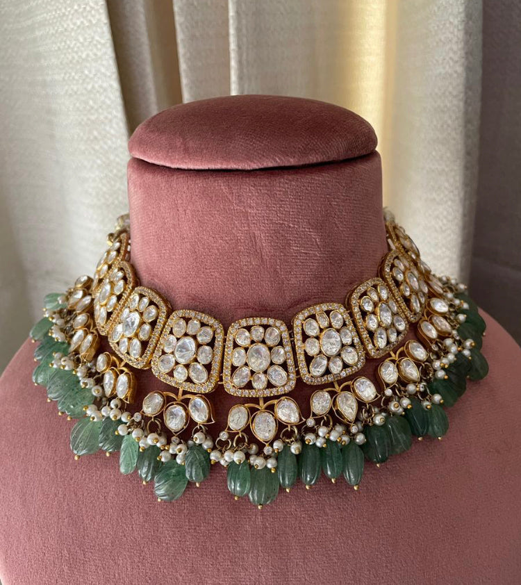 925 Silver Masari Polki Choker Necklace - Amrrutam