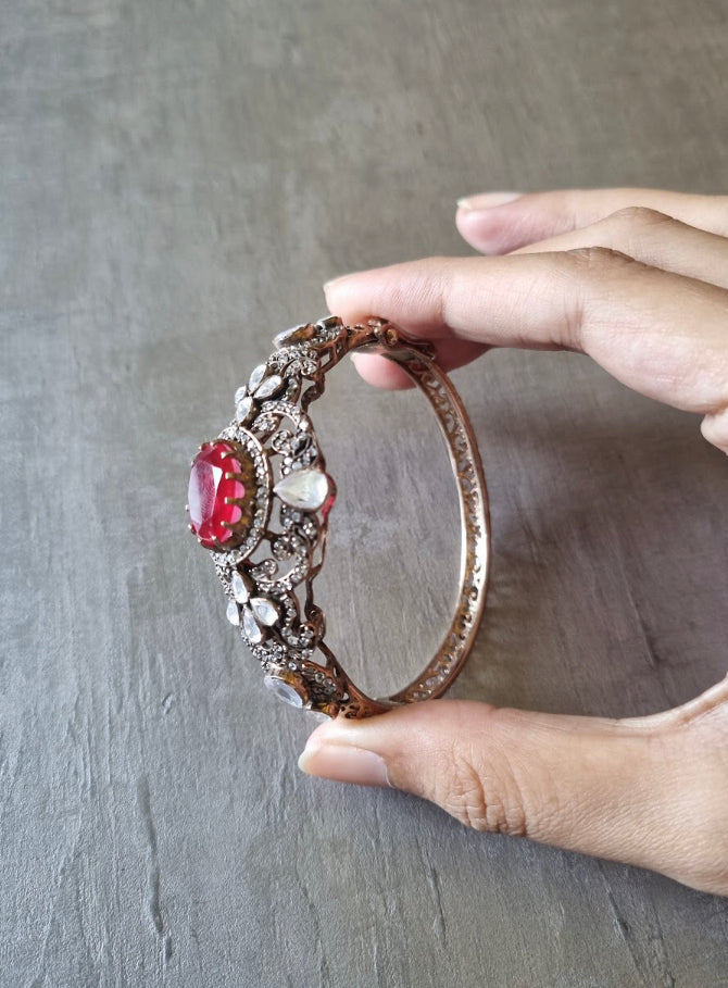 925 Silver Faizal Ruby Polki Victorian Bracelet - Amrrutam