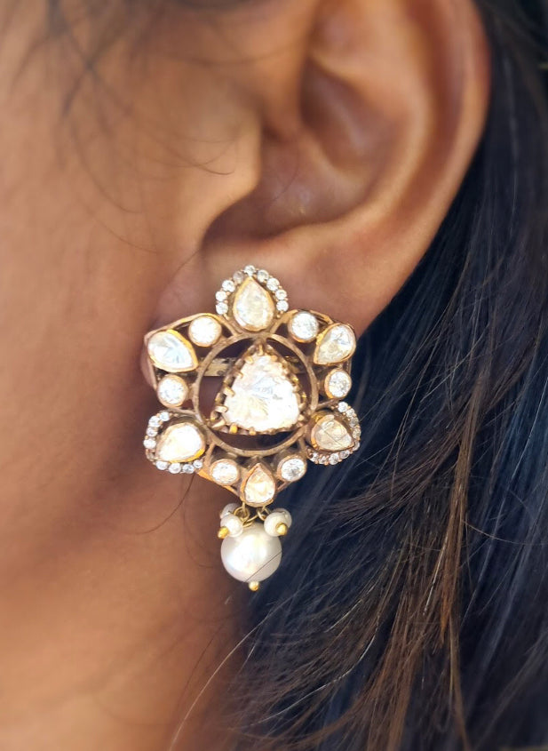 925 Silver Dharziya Polki Drop Earring - Amrrutam