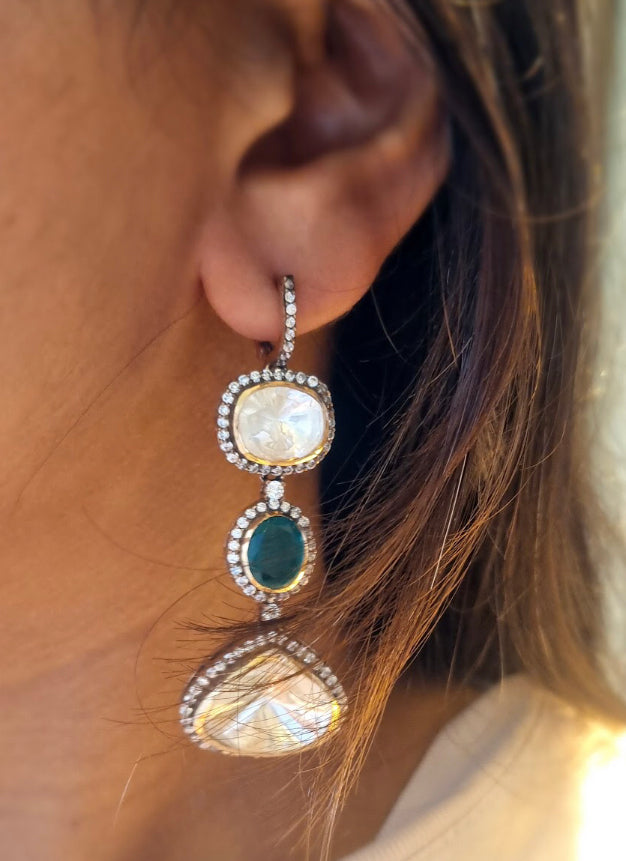 925 Silver Ophelia Emerald Polki Earring - Amrrutam