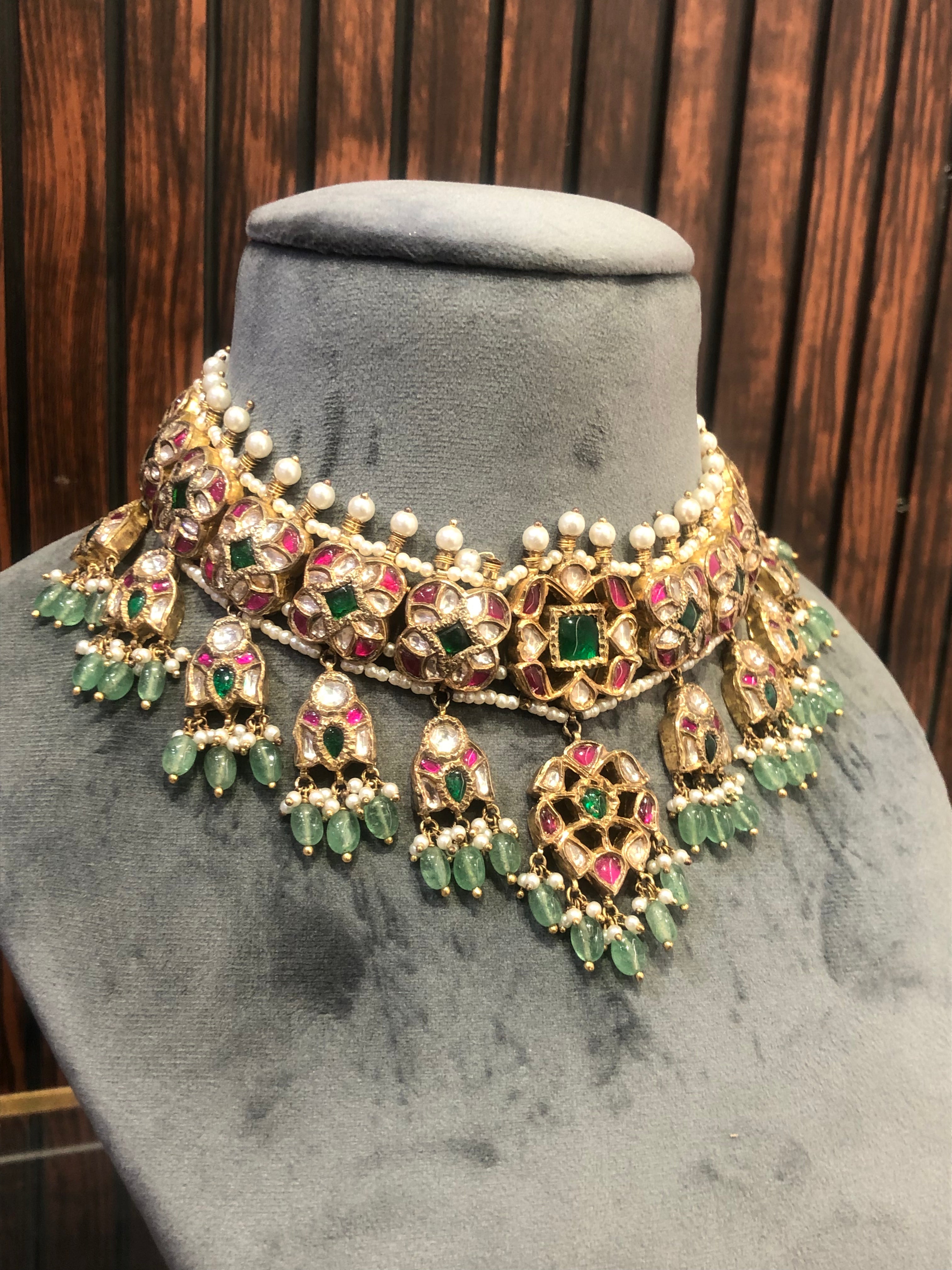 925 Silver Sarovar Choker Necklace Set - Amrrutam Jewellery