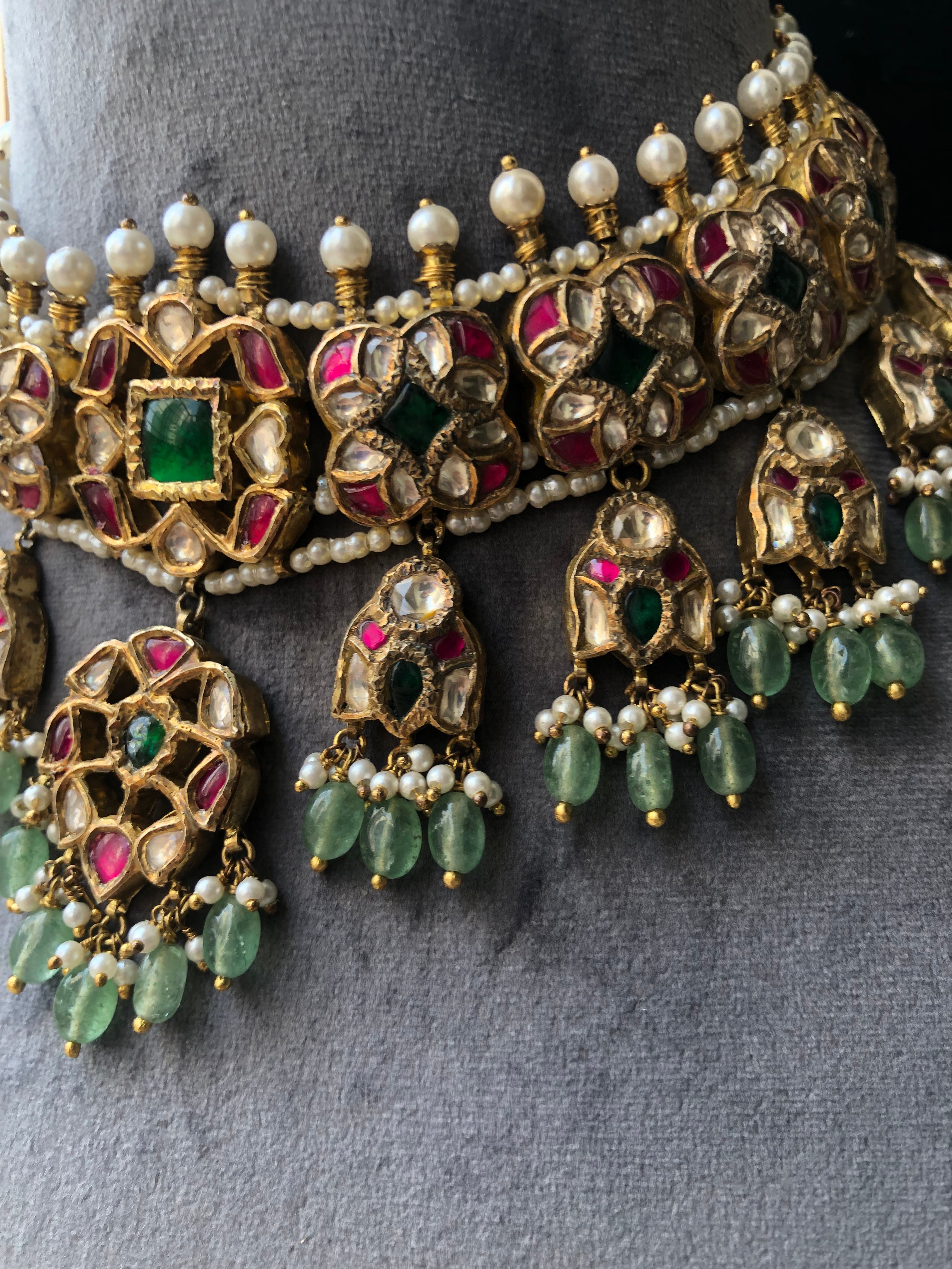 925 Silver Sarovar Choker Necklace Set - Amrrutam Jewellery