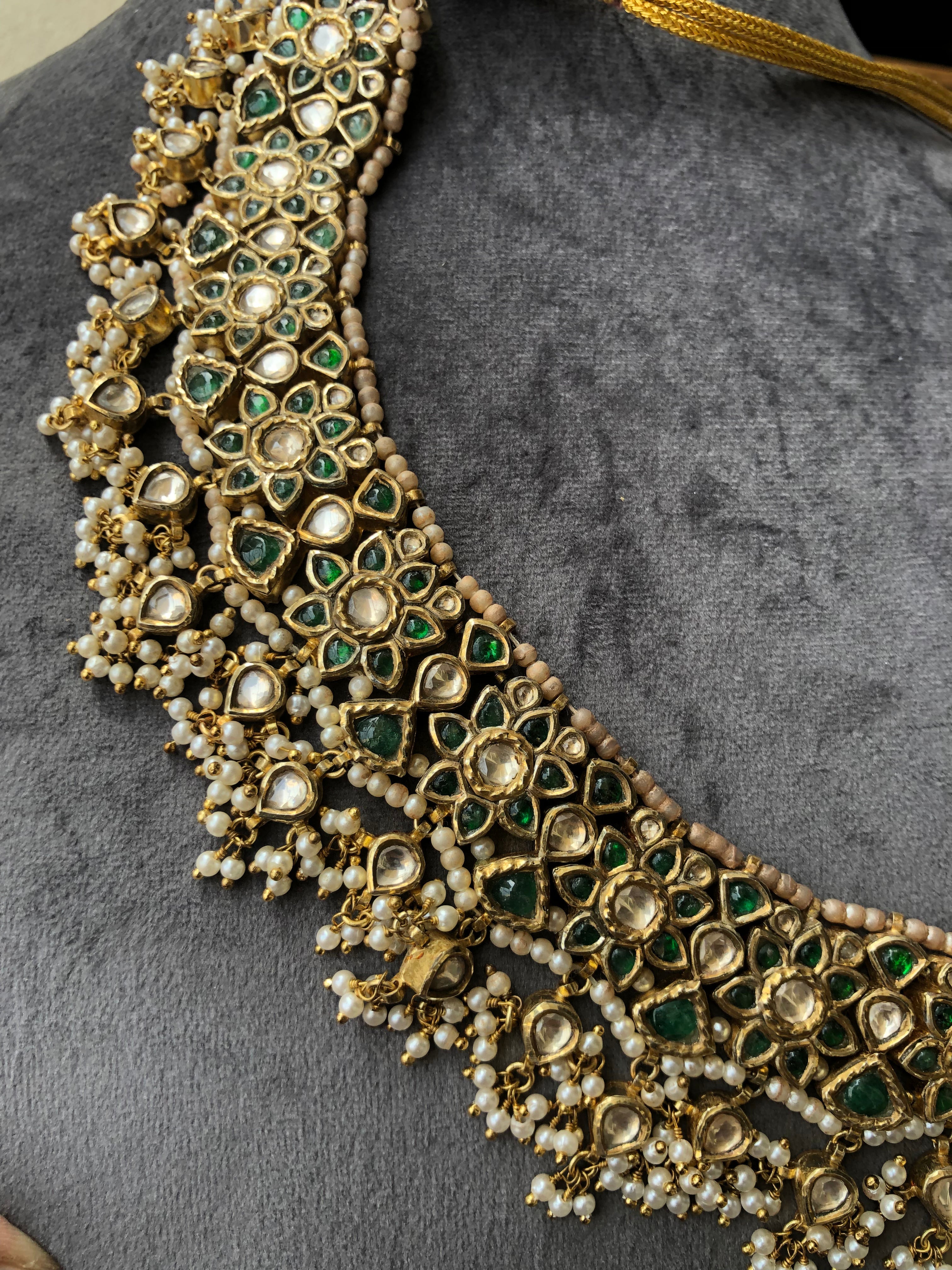 925 Silver Nizami Polki Choker Necklace Set - Amrrutam Jewellery
