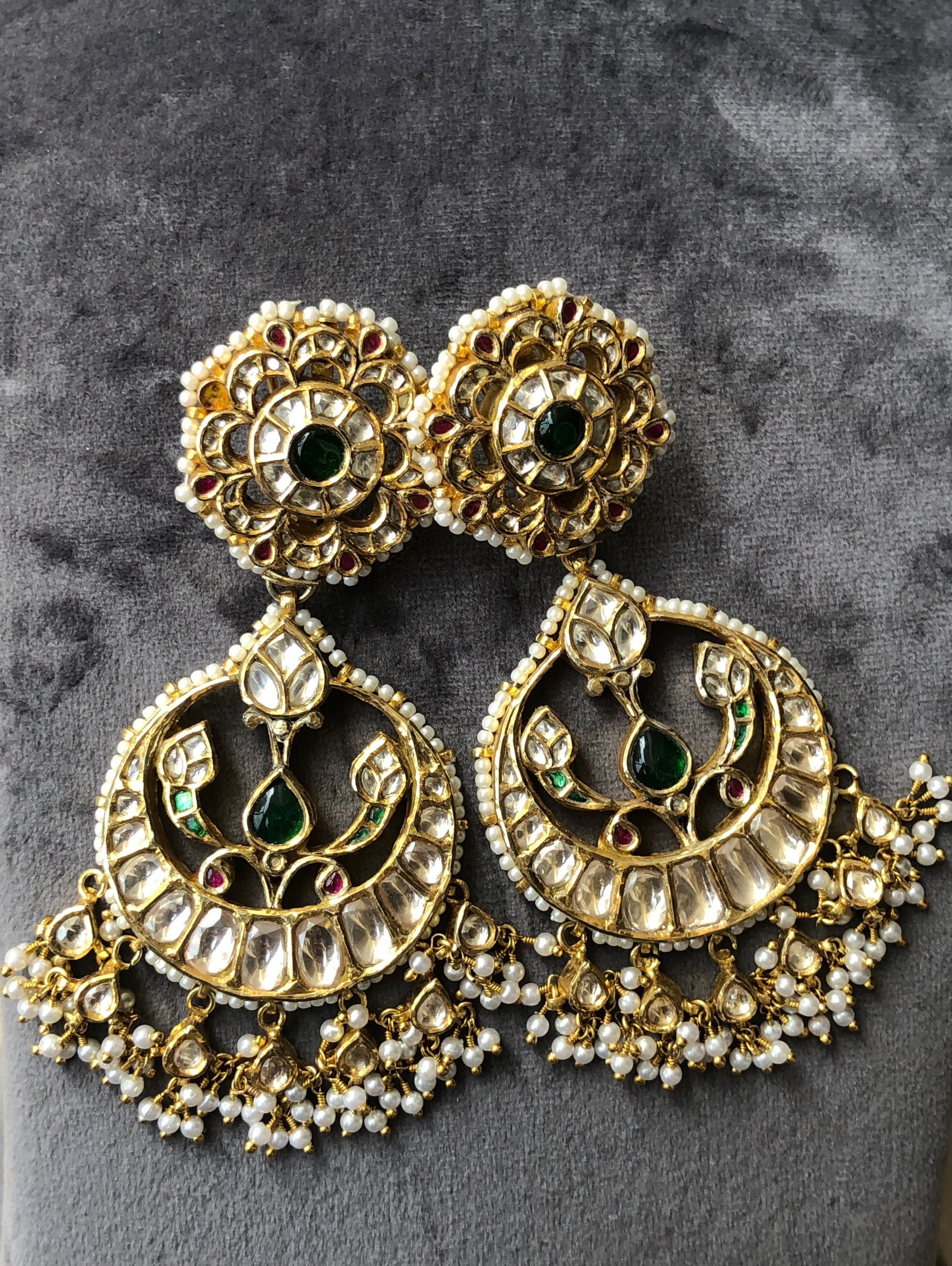 925 Silver Jadavi Polki Chandbali Earring - Amrrutam Jewellery