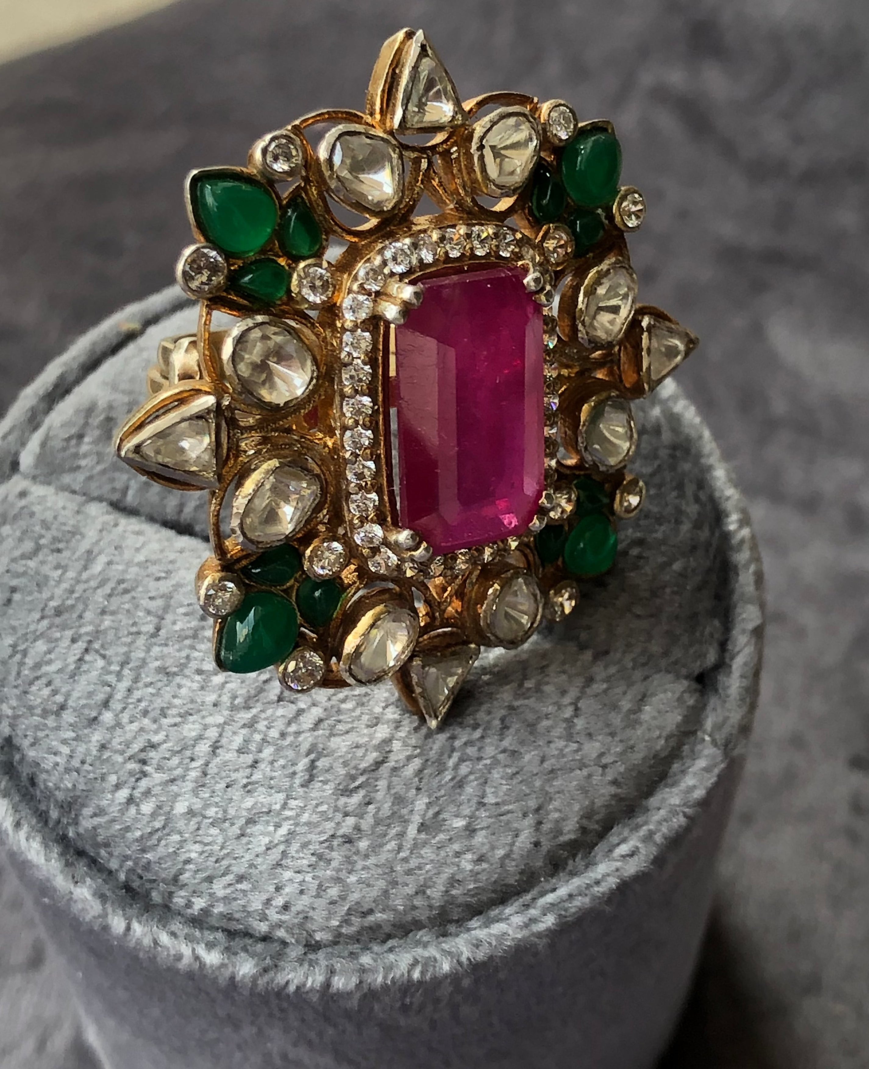 925 Silver Nizami Polki Gemstone Ring - Amrrutam Jewellery
