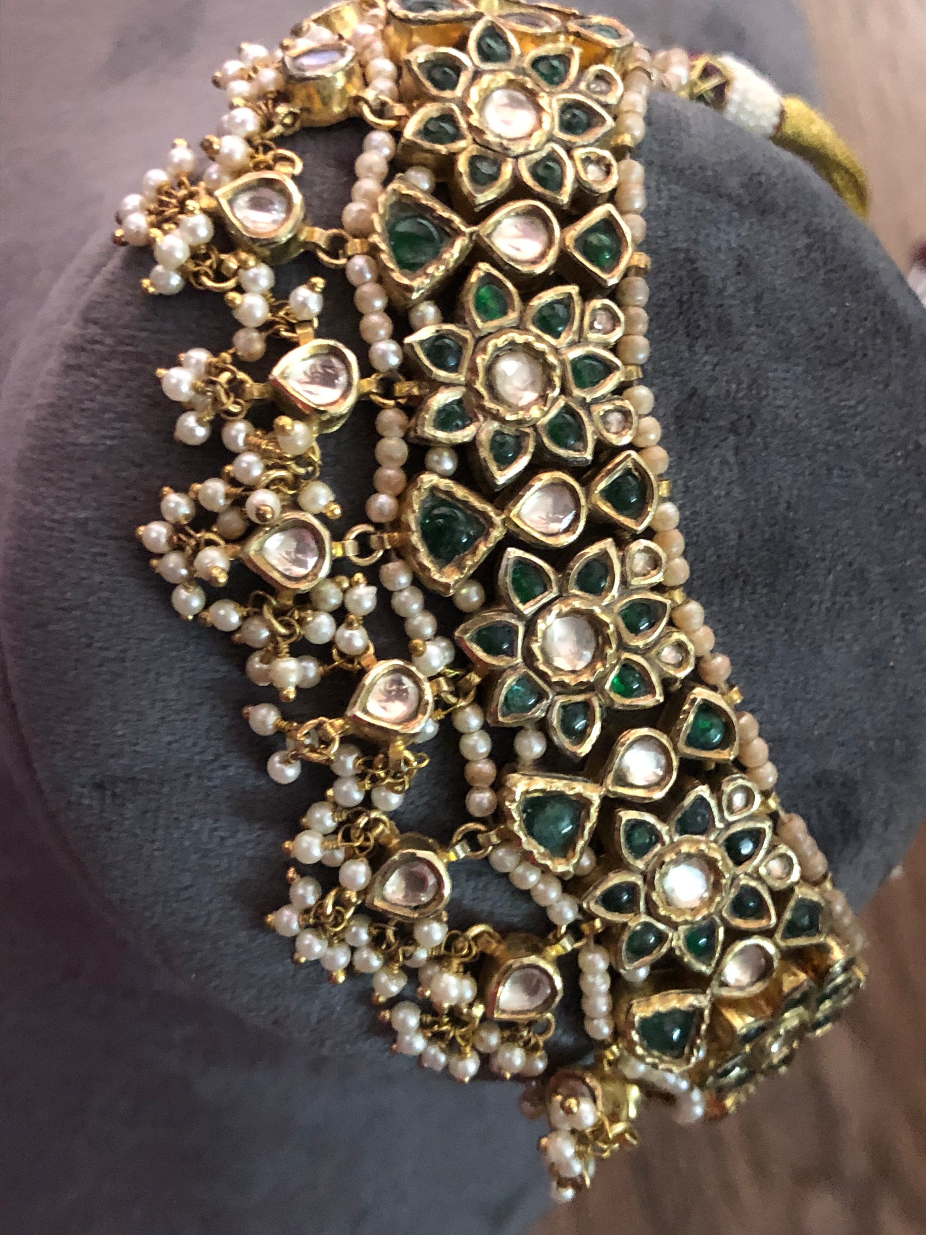 925 Silver Nizami Polki Choker Necklace Set - Amrrutam Jewellery