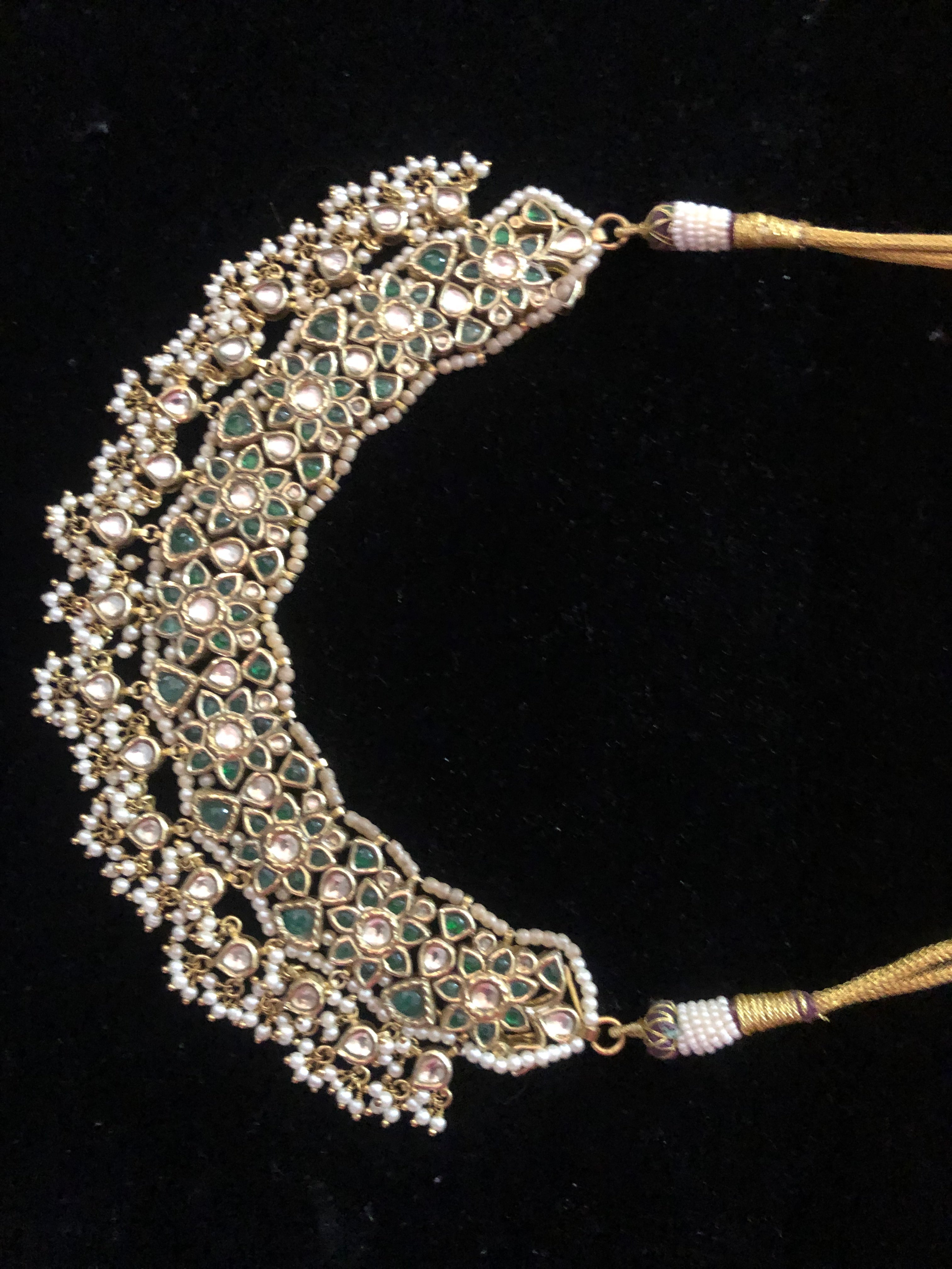 925 Silver Nizami Polki Choker Necklace Set - Amrrutam Jewellery