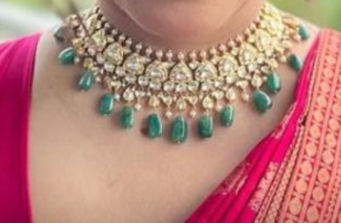 925 Silver Kisna Polki Choker Necklace - Amrrutam Jewellery